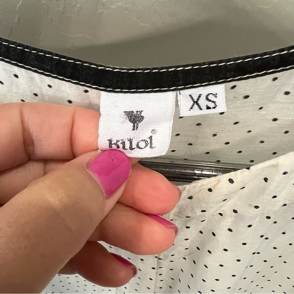 KILOL Midi tiered tunic dress, polka dot print, sheer,deep side slits,buttons XS - Picture 3 of 13